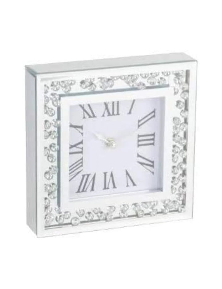 Elegant Floating Crystal Square Desk Clock – Roman Numerals, Silent