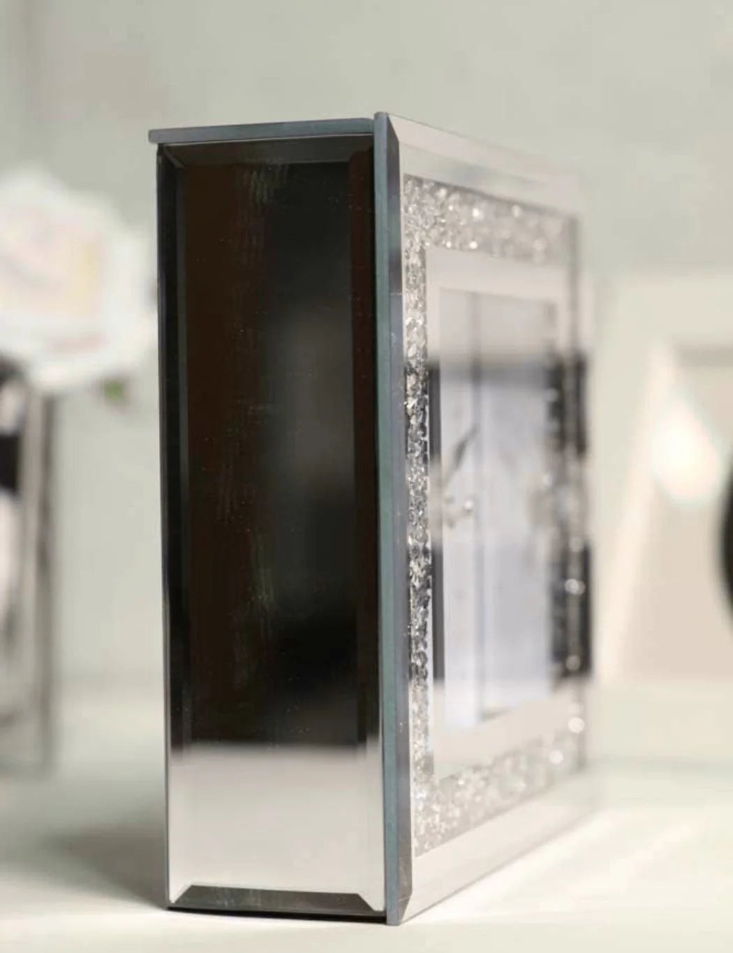 Square Mirror Mantle Clock – Crushed Jewel Elegant Sparkle – Sparkle Decors