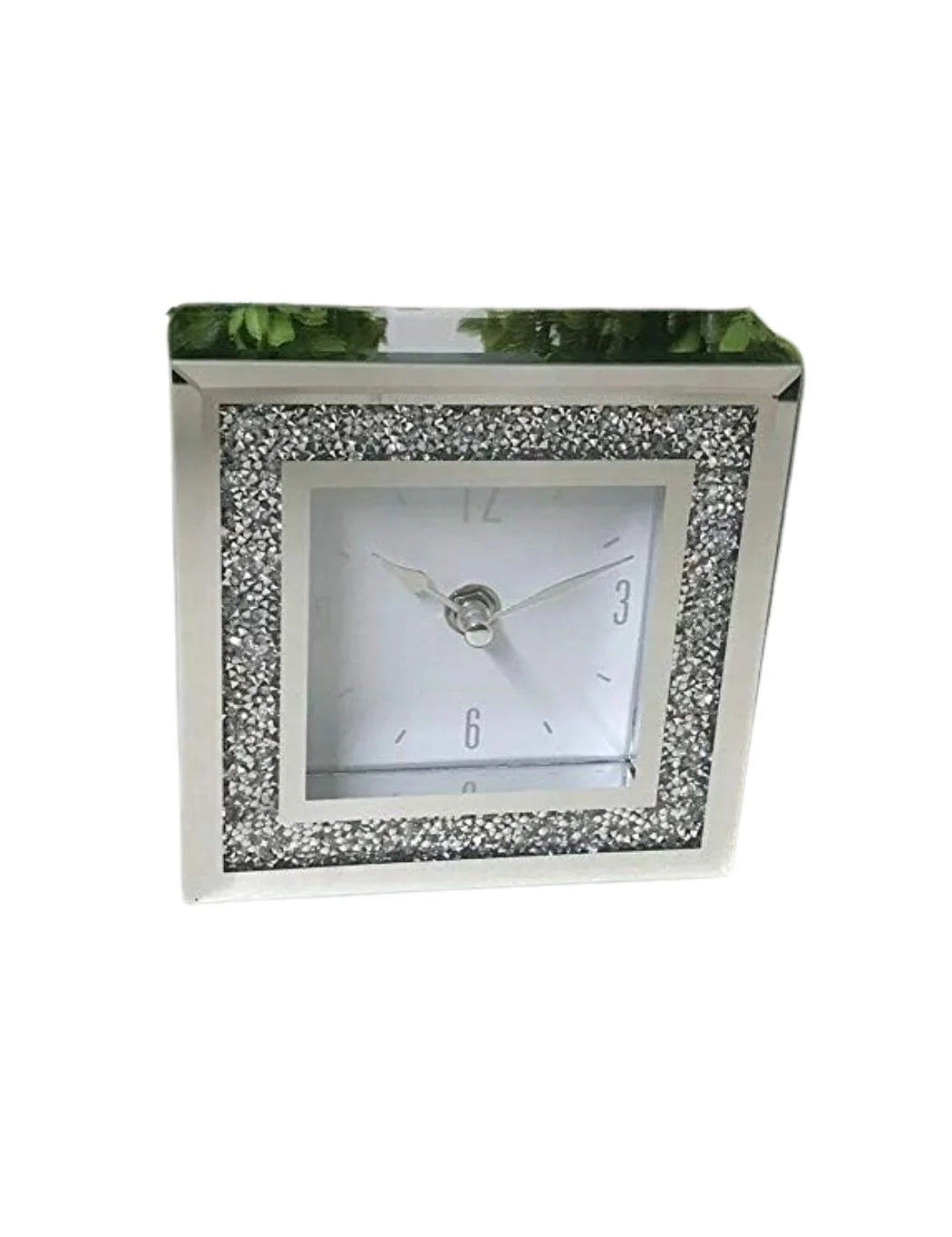 Square Mirror Mantle Clock – Crushed Jewel Elegant Sparkle – Sparkle Decors