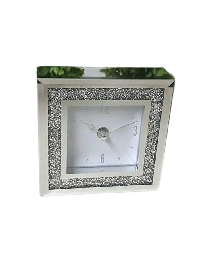 Square Mirror Mantle Clock – Crushed Jewel Elegant Sparkle – Sparkle Decors