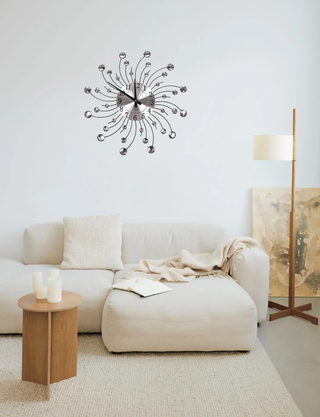 Jewelled Silver Swirl Circle Wall Clock – Silent Modern Design 45.5cm
