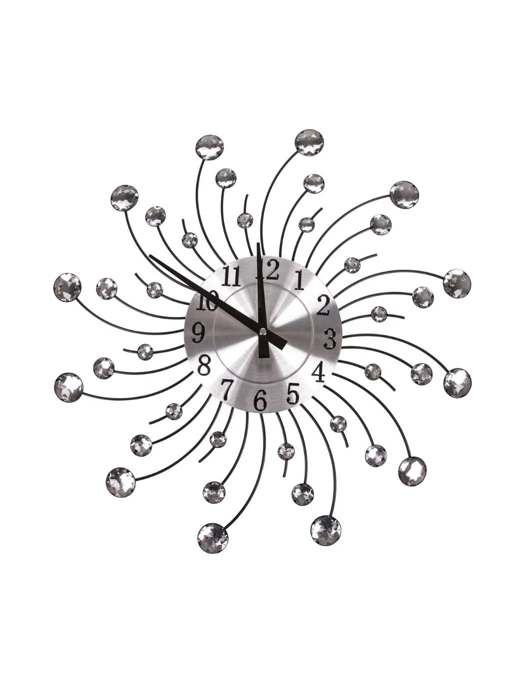 Jewelled Silver Swirl Circle Wall Clock – Silent Modern Design 45.5cm