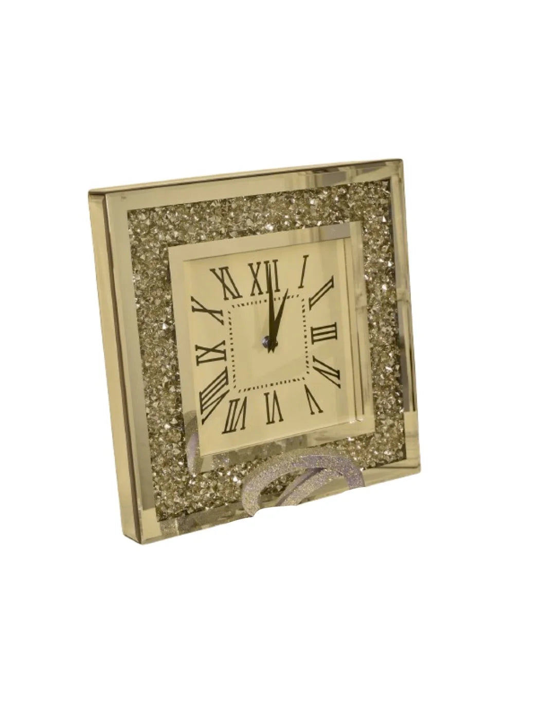 Silver Square Silent Wall Clock – Crystal Mirror Finish Modern Design | Sparkle Decors UK