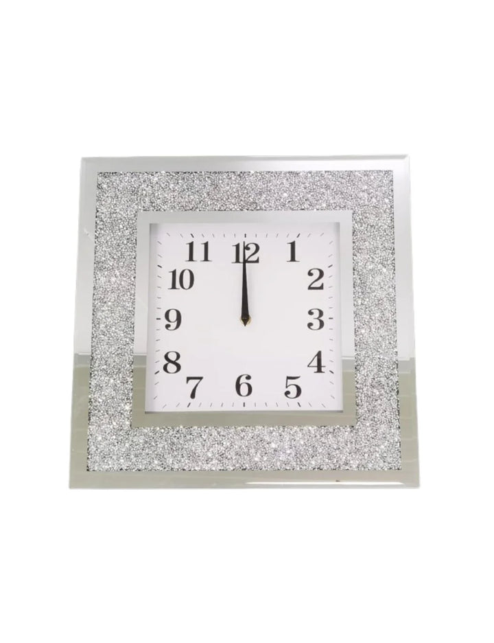 Square Crystal Mirror Wall Clock – 35cm Silent Design