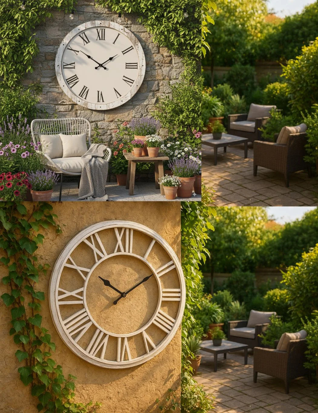 White Brushed Grey Roman Numeral Round Wall Mirror Clock Style (80cm)