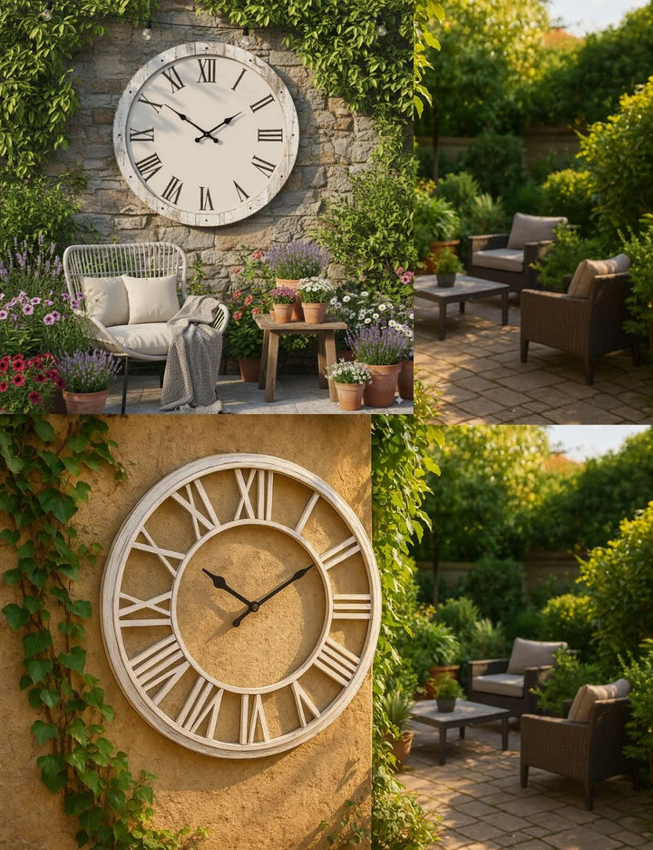 White Brushed Grey Roman Numeral Round Wall Mirror Clock Style (80cm)