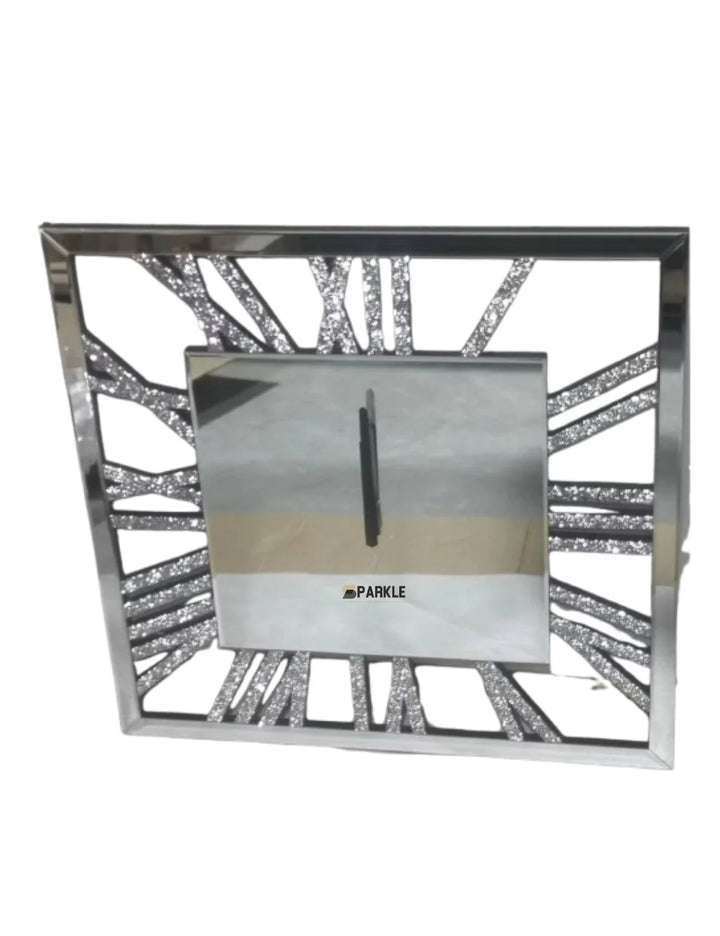 Sparkle Decors Square Crushed Crystal Mirrored Wall Clock – 60×60cm, Silent Roman Numeral Glam Statement