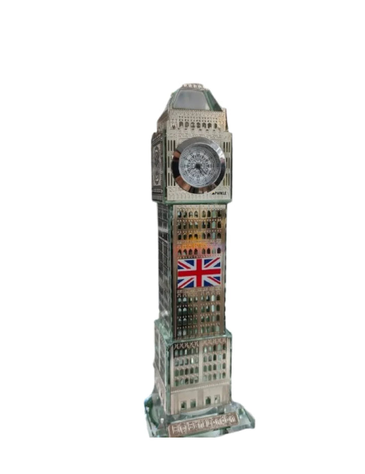 Sparkle Decors London Big Ben Crystal Clock – 30cm Tabletop & Shelf Showpiece (Silver)