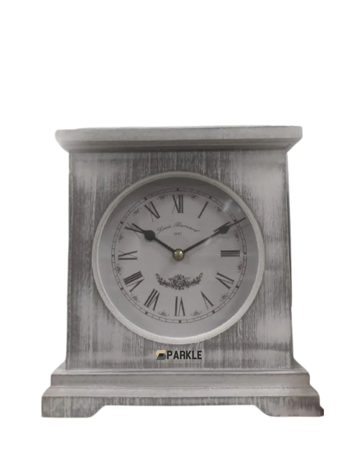 Sparkle Decors Reyenay Mantel Clock – Elegant Roman Numerals, French Country Whitewashed Table Shelf Clock (20x23cm)