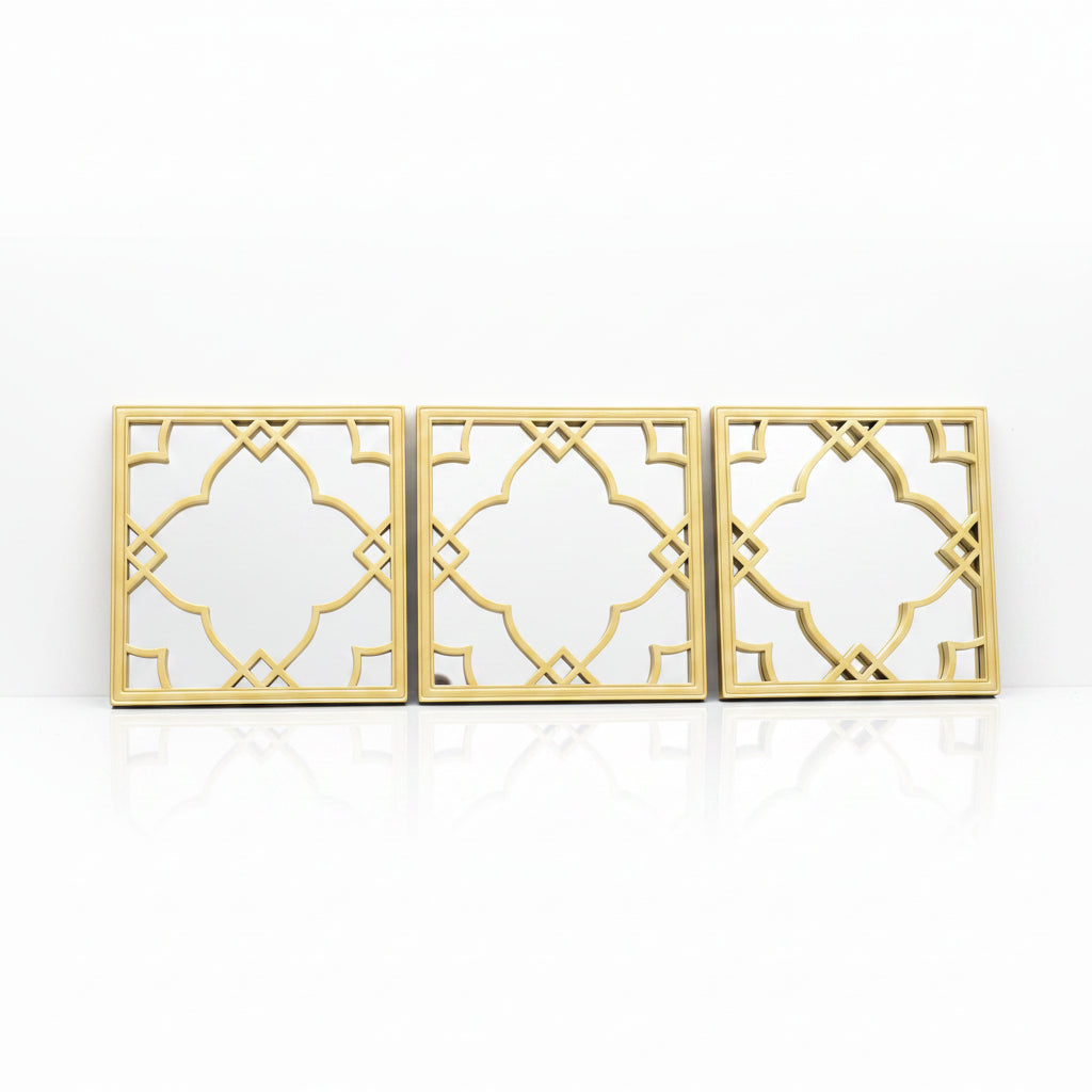 Silver Moroccan tile mirrors gold frame set of 3