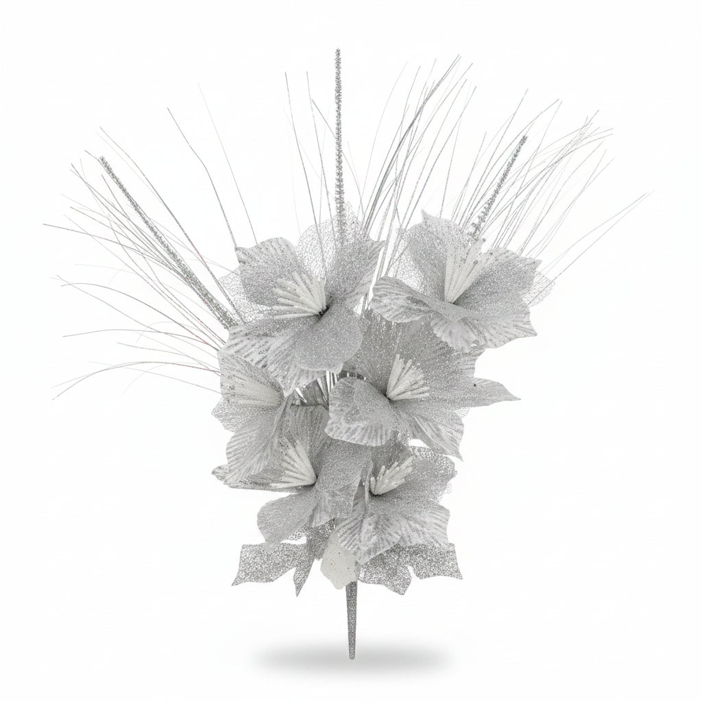 Silver artificial flower bunch 6 stems