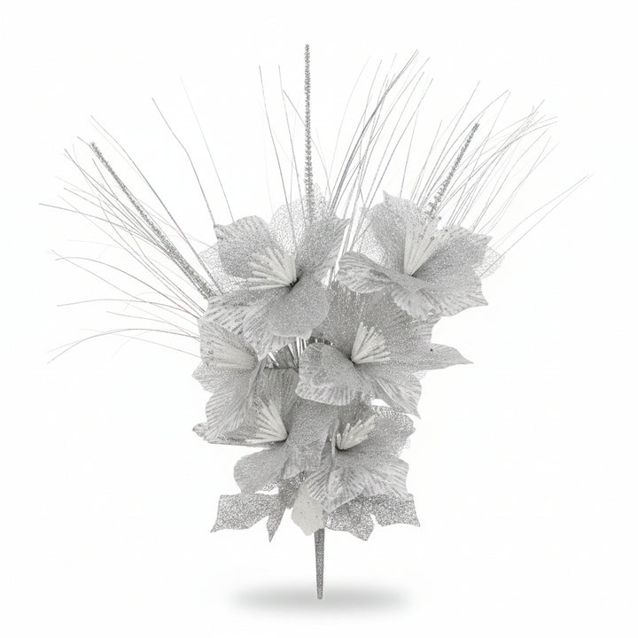 Silver artificial flower bunch 6 stems