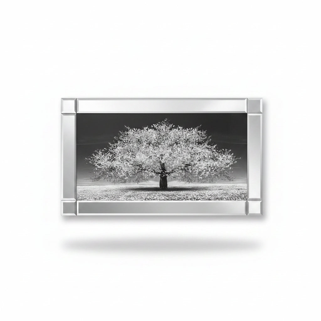 Silver cherry blossom liquid art wall frame