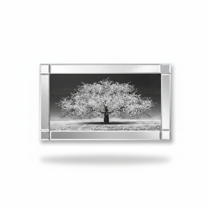 Silver cherry blossom liquid art wall frame
