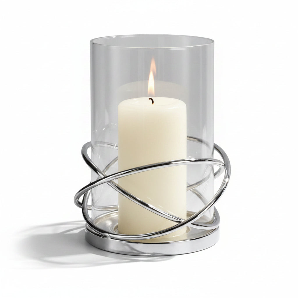 Silver circular lantern candle holder