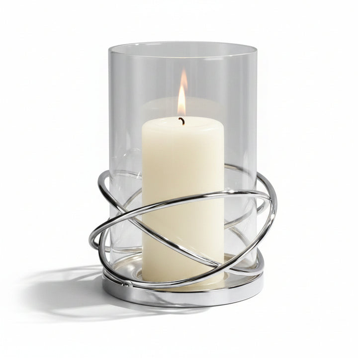 Silver circular lantern candle holder