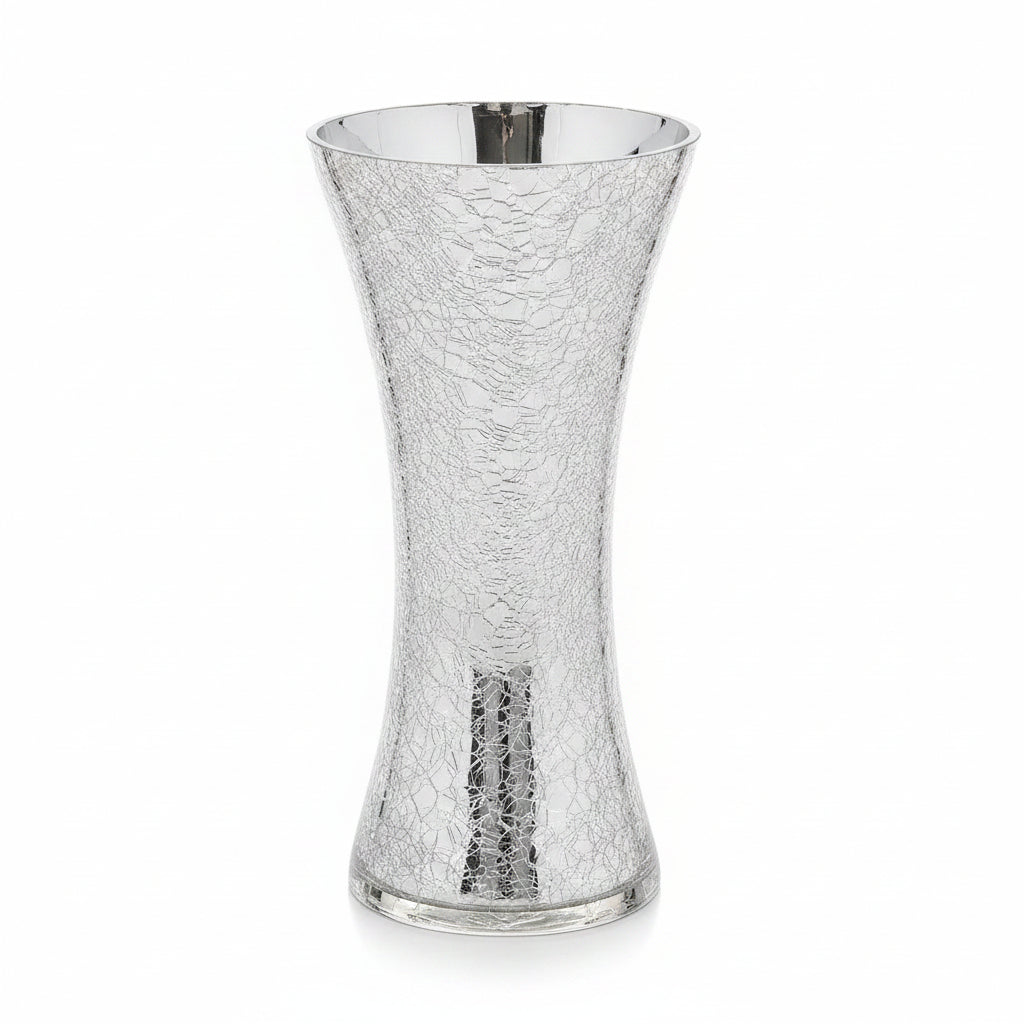Silver crackle mercury glass vase 30cm