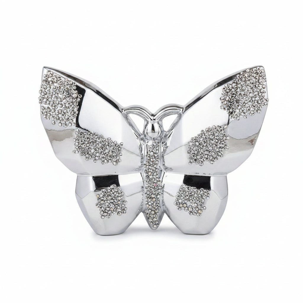 Silver crushed diamond butterfly ornament