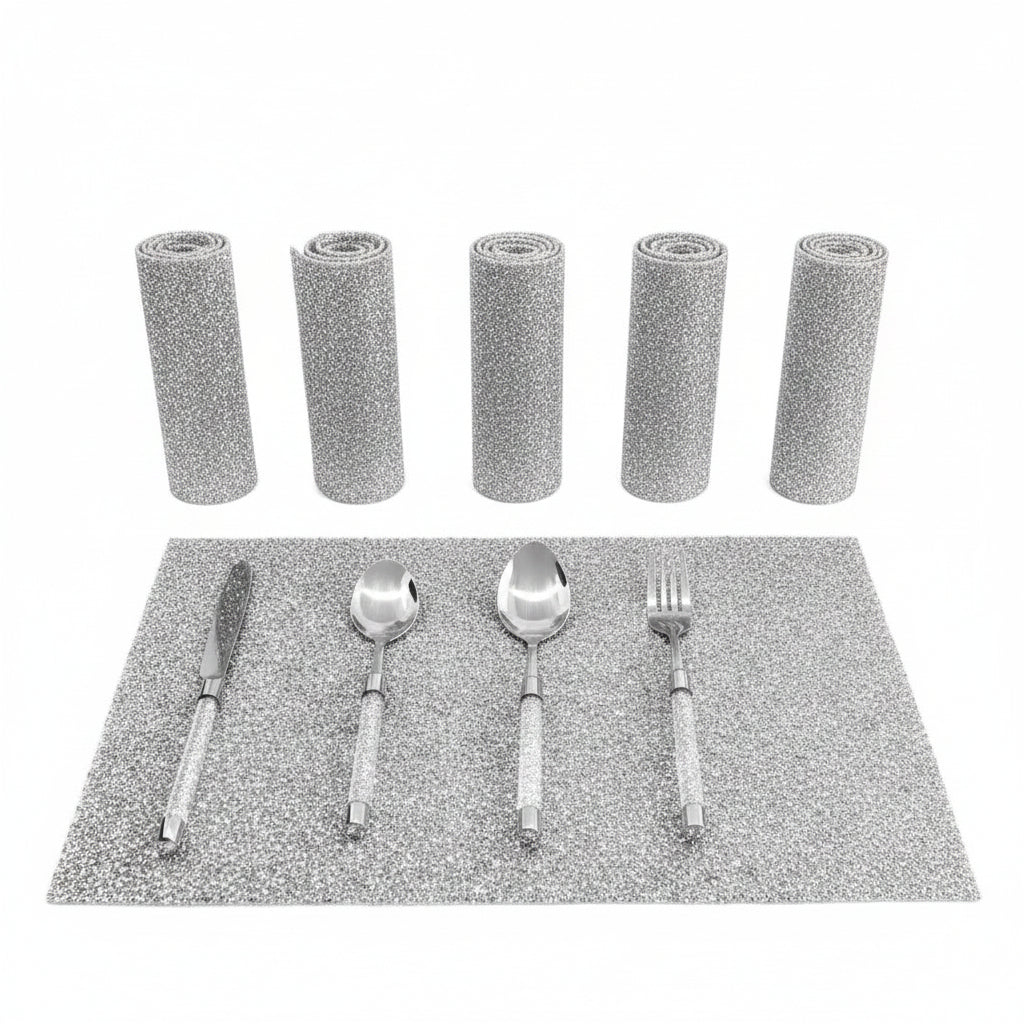 Silver crushed diamond dining placemats 6pc