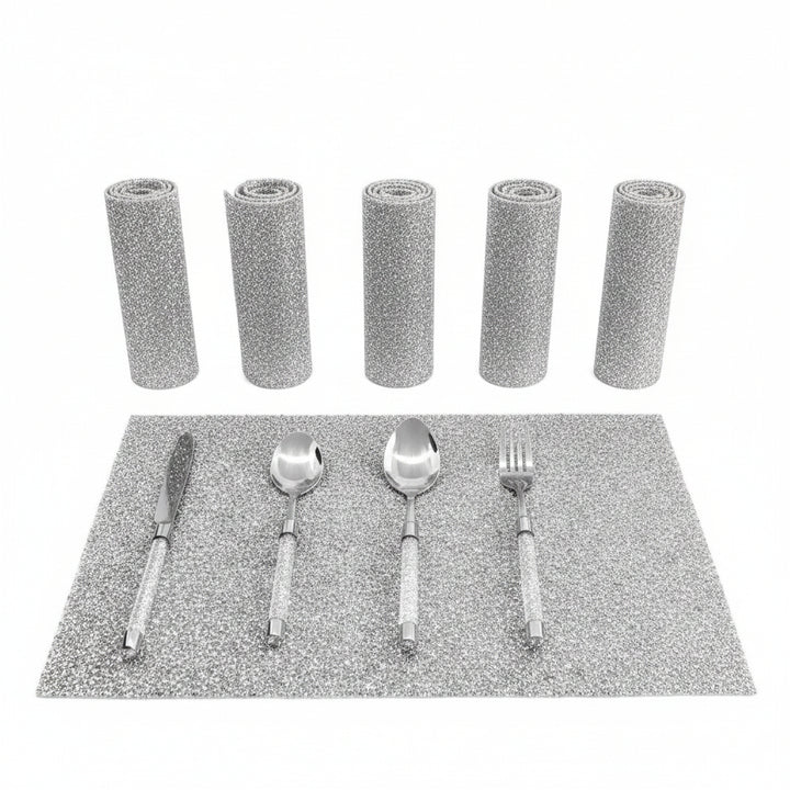 Silver crushed diamond dining placemats 6pc