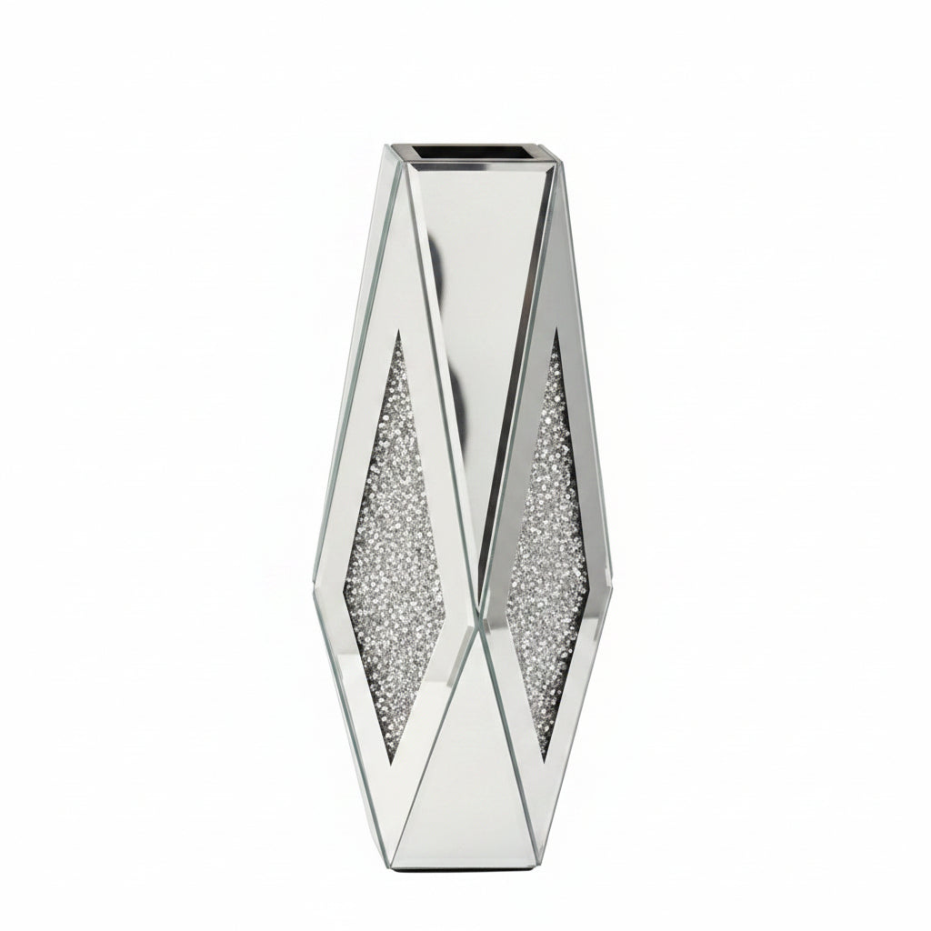 Silver crushed diamond flower mirror vase