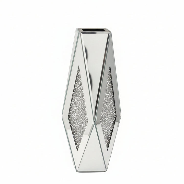 Silver crushed diamond flower mirror vase