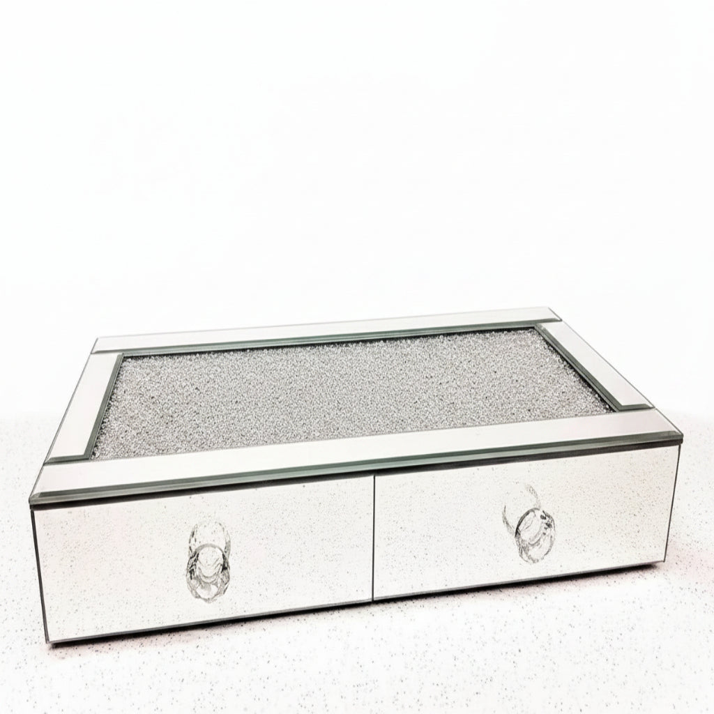 Silver crushed diamond jewellery box 2 drawers