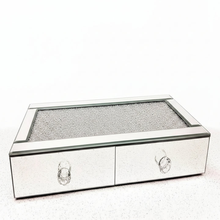 Silver crushed diamond jewellery box 2 drawers