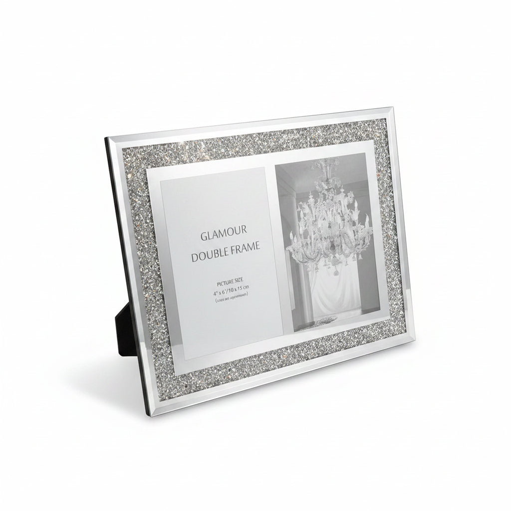 Silver crystal double photo frame