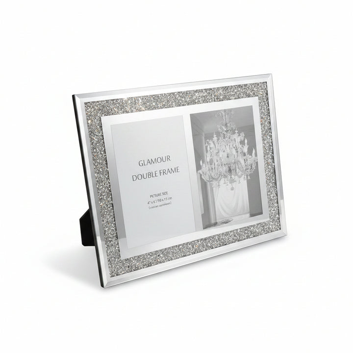 Silver crystal double photo frame