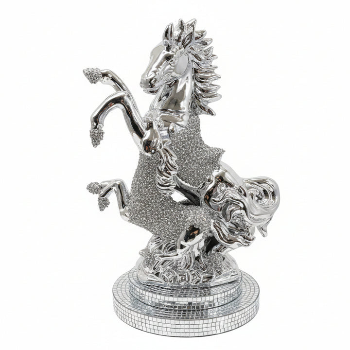 Silver crystal horse ornament sparkling shelf décor