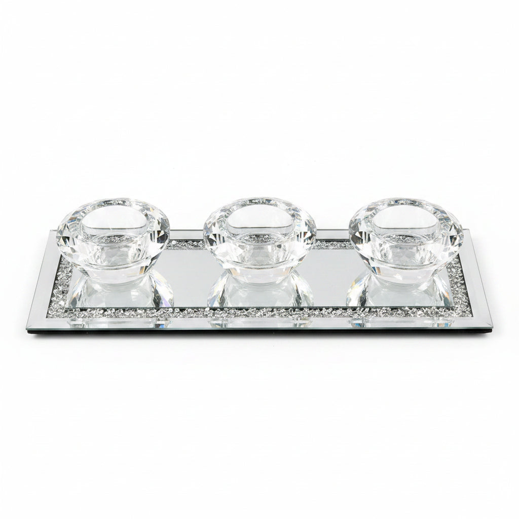 Silver crystal tea light holders set of 3