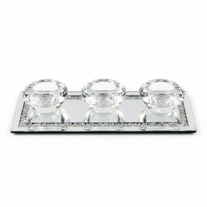 Silver crystal tea light holders set of 3