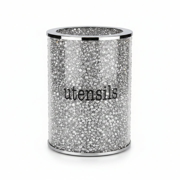 Silver crystal utensil holder kitchen set