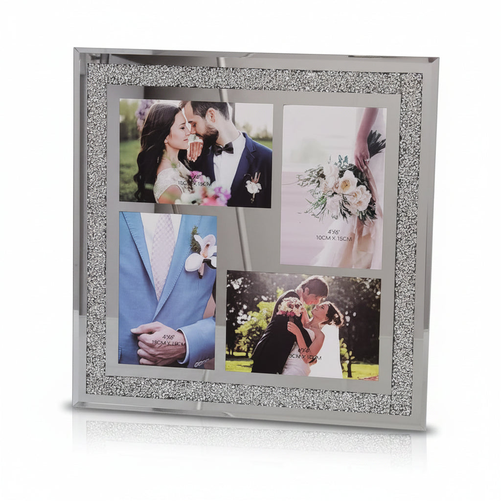 Silver diamante square photo frame multi aperture