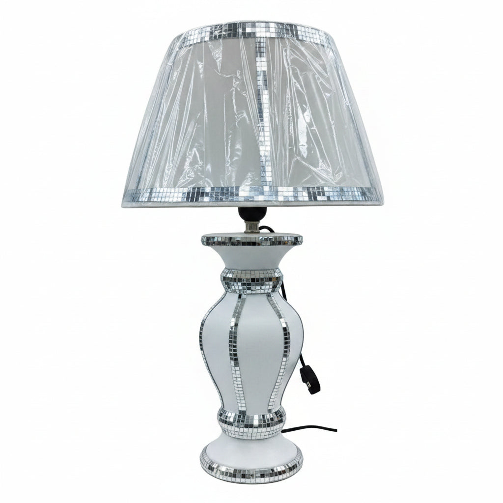 Silver glitter crushed diamond table lamp with shade