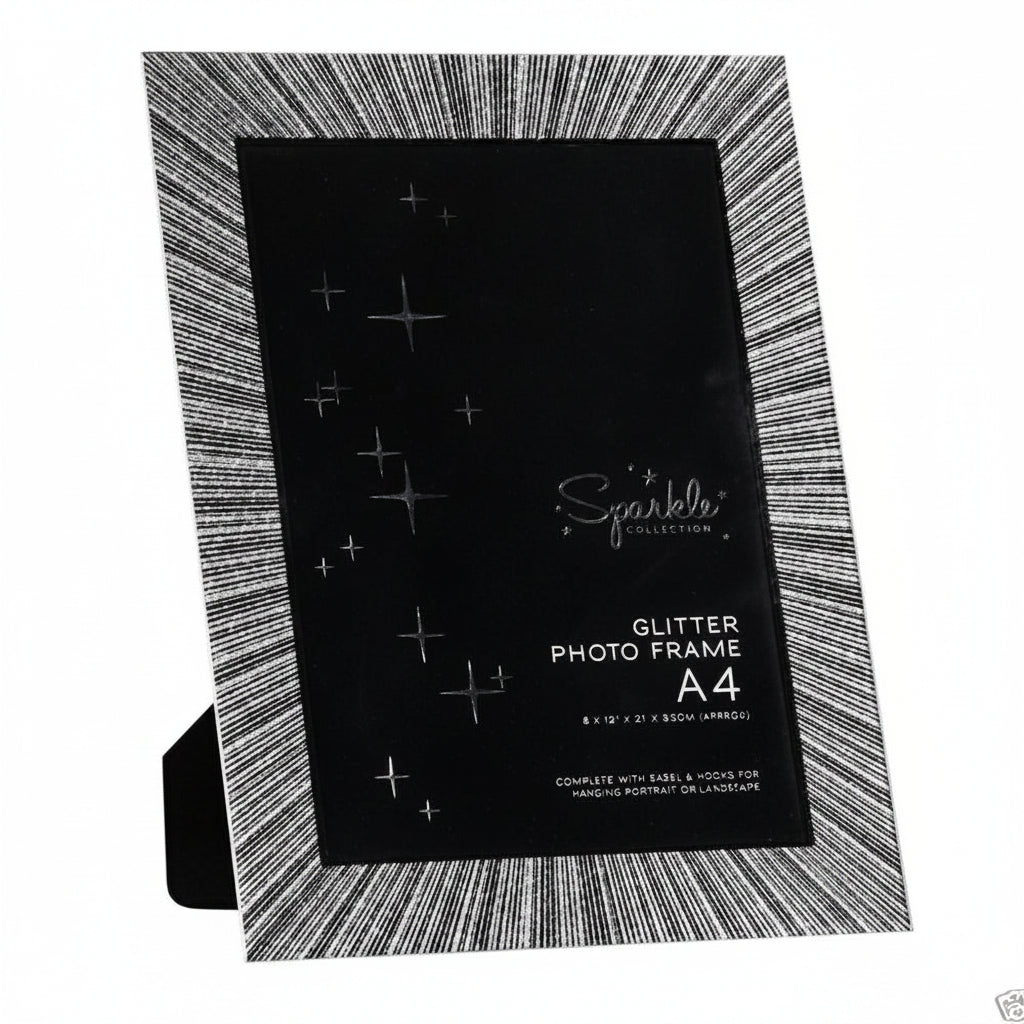Silver glitter glass photo frame A4