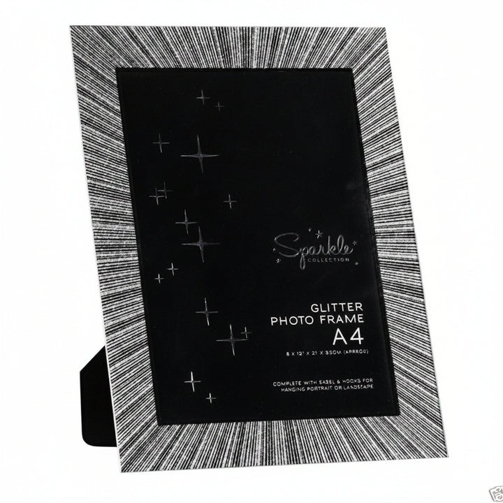 Silver glitter glass photo frame A4