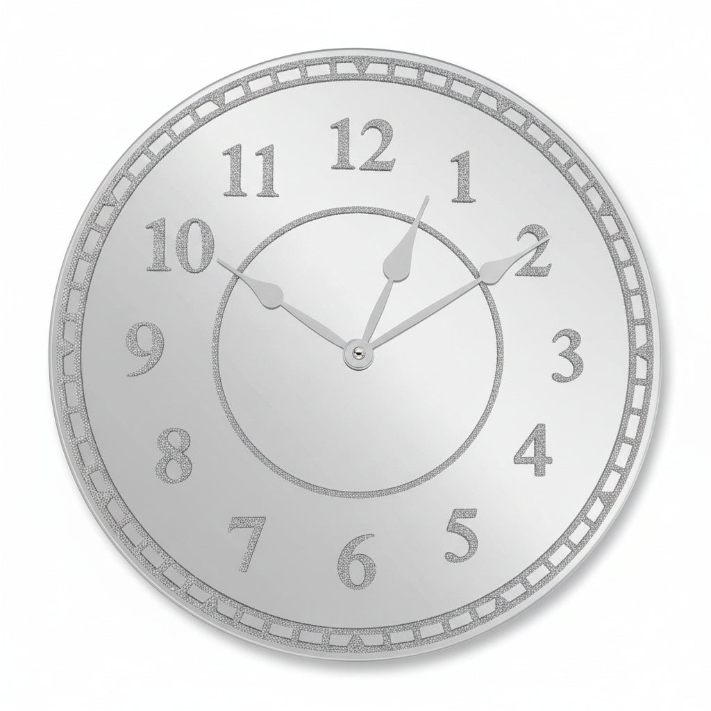 Silver glitter mirrored wall clock
