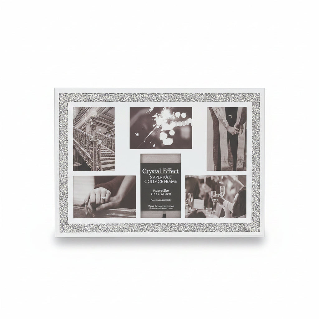 Silver multi-aperture photo frame for 6 photos