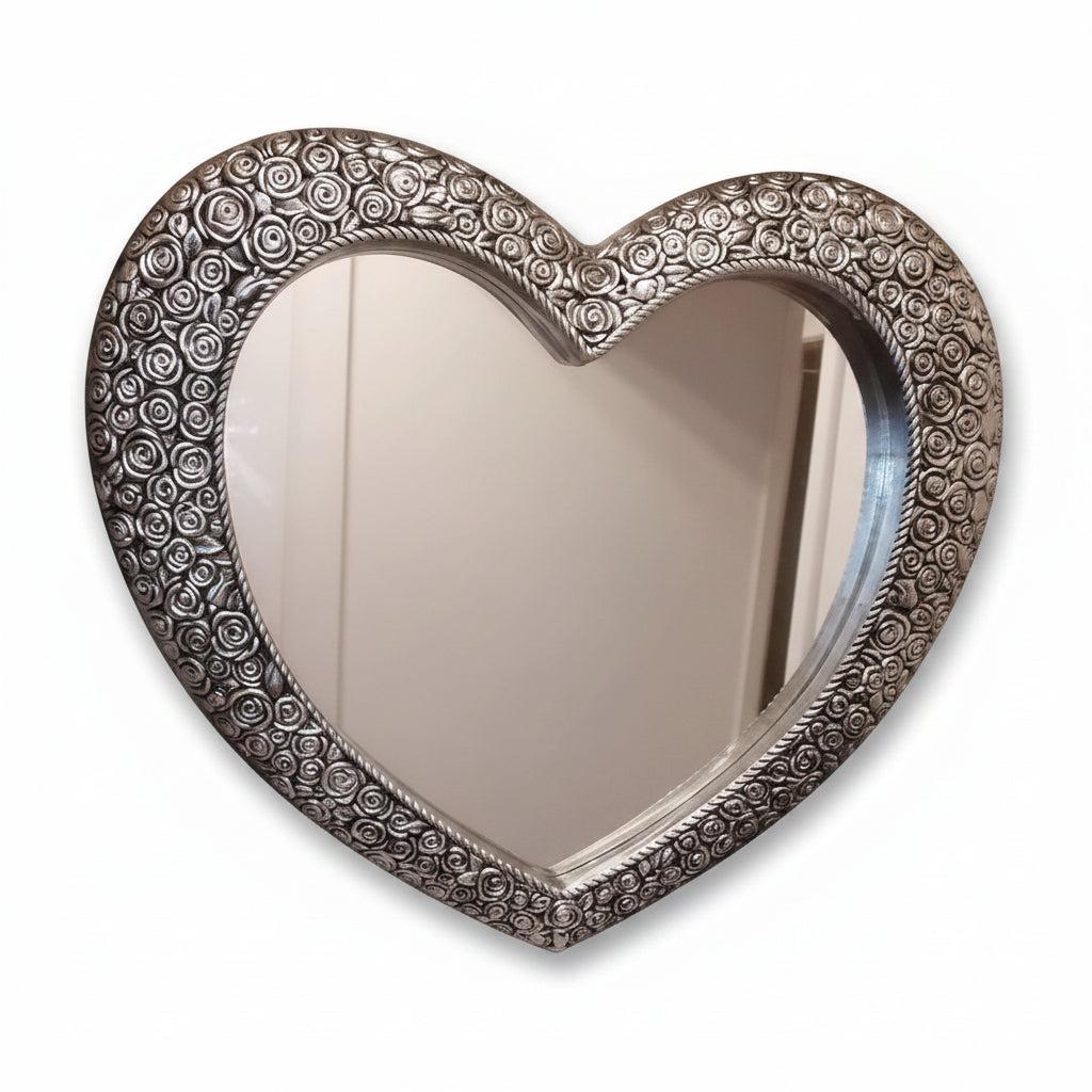 Silver ornate heart wall mirror antique style decorative wall décor