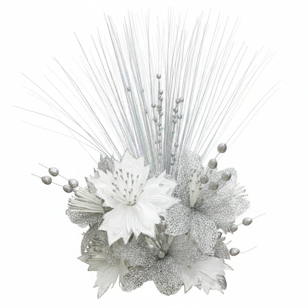 Silver white artificial flower bouquet