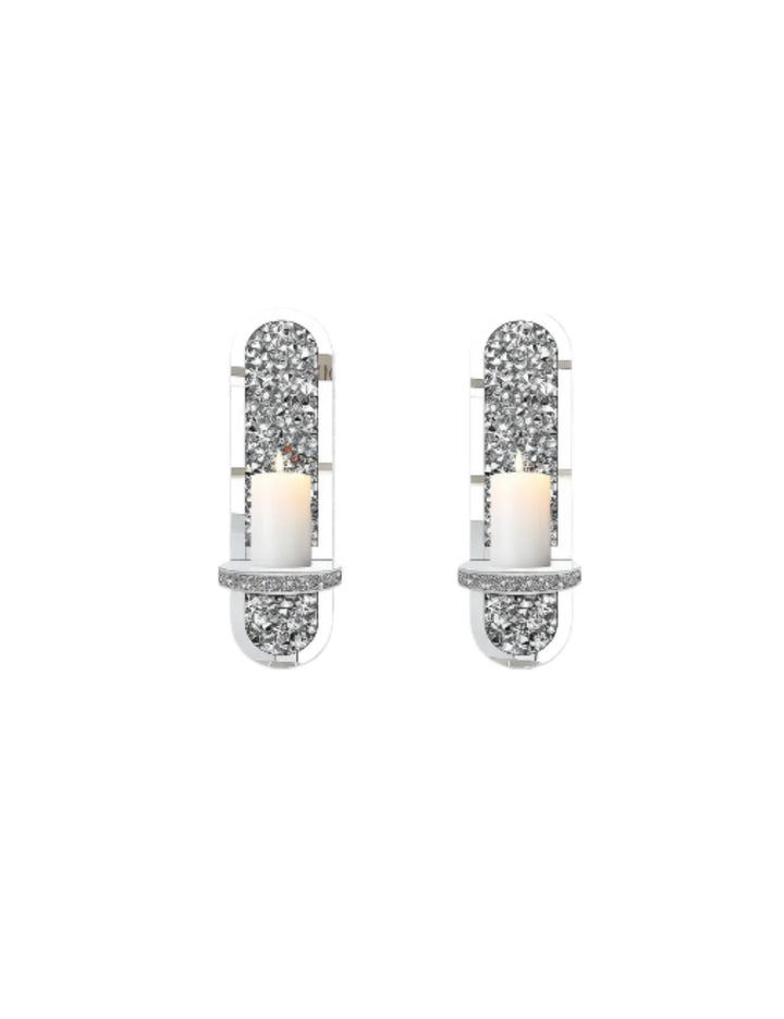 Crushed Diamond Mirrored Wall Candle Holders Set of 2 | Sparkle Decors