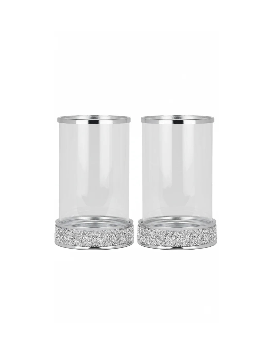 Set of 2 Silver Crystal Diamante Candle Holders | Sparkle Decors