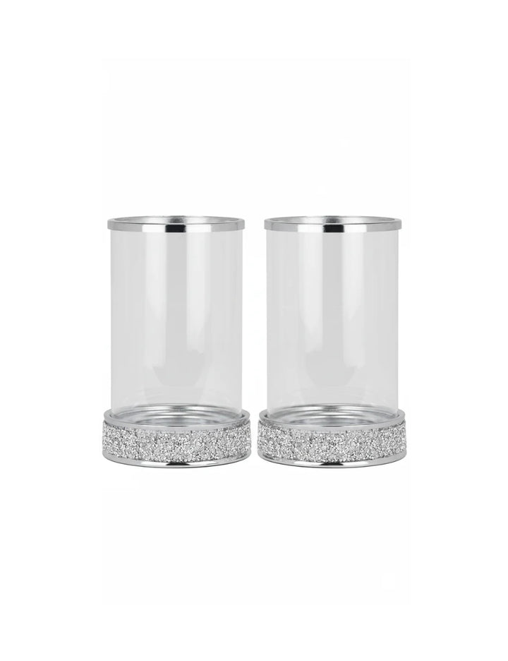 Set of 2 Silver Crystal Diamante Candle Holders | Sparkle Decors