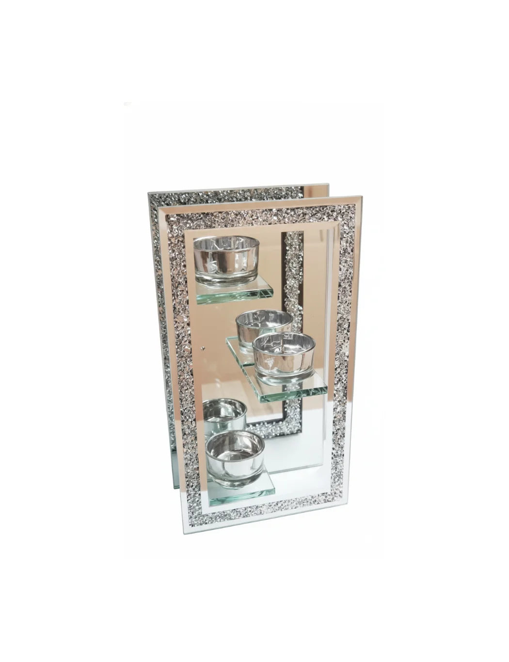 Crushed Jewel Mirrored Triple Tealight Holder | Sparkle Decors