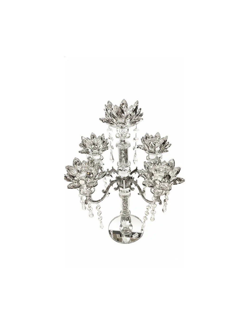 Crushed Diamond 5-Flower Crystal Candle Holder | Sparkle Decor