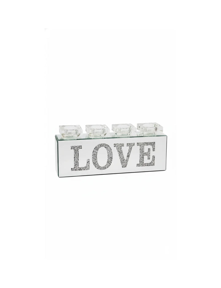 Crushed Diamond LOVE Mirror Tealight Holder Decor | Sparkle Decor
