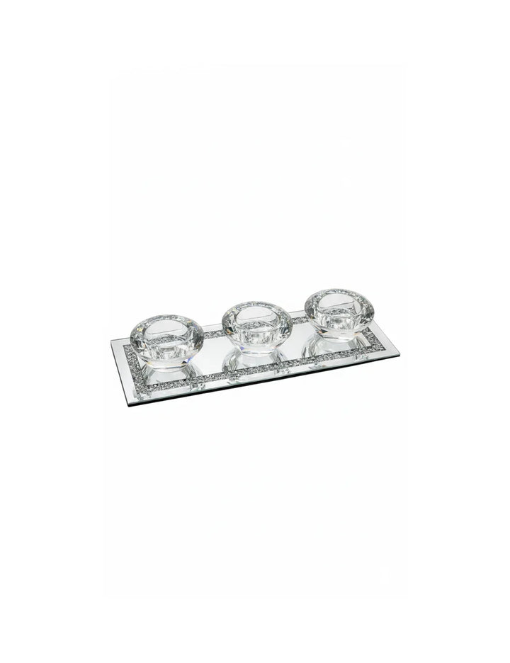 3 tealight crystal mirrored triple candle holder | Sparkle Decors