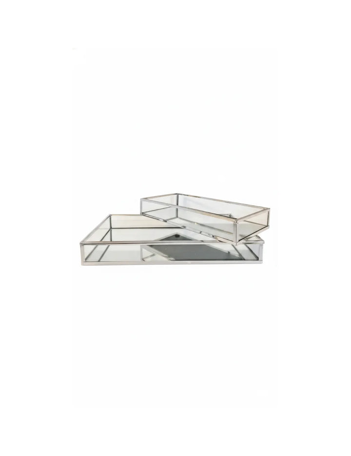 Set of 2 Silver Mirrored Vanity Trays for Décor | Sparkle Decors